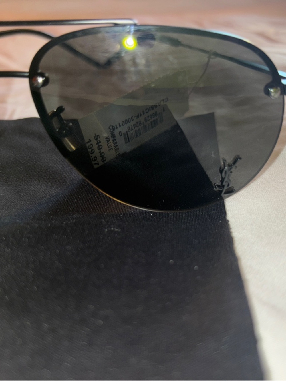 Saint Laurent Black Metal Aviator Sunglasses with Case - Picture 6 of 13
